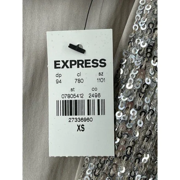 NWT Express Women's Long Sleeve Silver Sequin V Neck Cocktail Party Dress XS - Picture 5 of 15